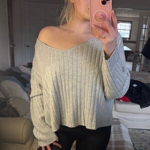 Aeropostale Off-Shoulder Light Gray Sweater